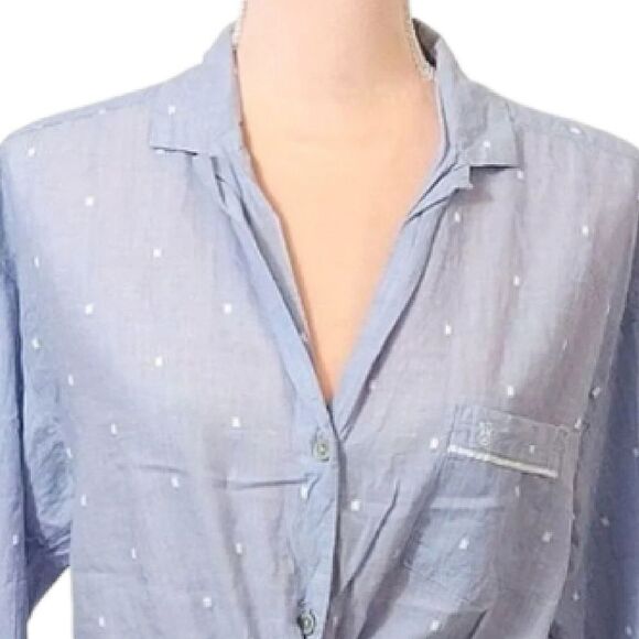 🎁 Victoria's Secret 2016 Blue Embroidered Button Up Night Shirt Medium - Picture 2 of 11